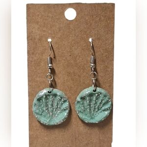 Handmade Mint Green Clay Disc Earrings with Silver Flecks – Lightweight & Unique